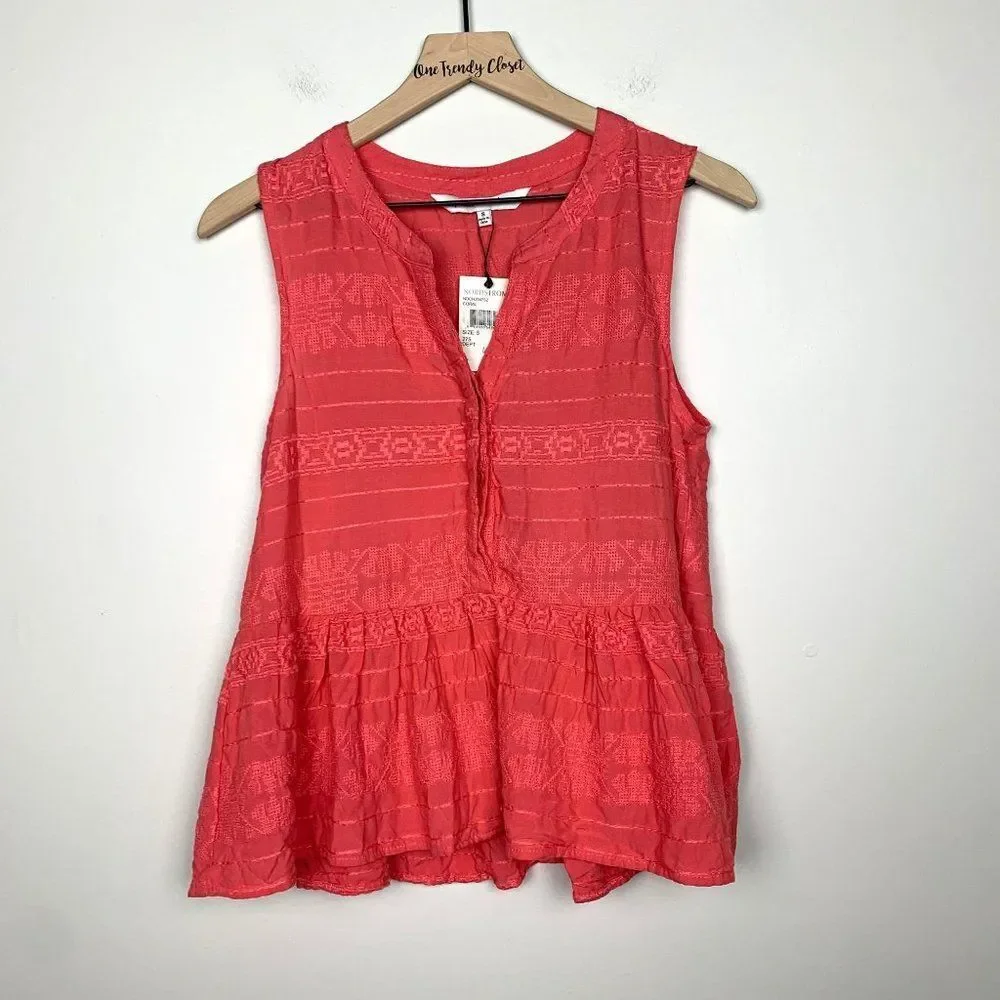 Cupcakes & Cashmere | NWT Hughes Embroidered Peplum Hem Top Coral Size Small - Picture 3 of 6